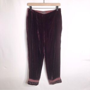 Vintage Ralph Ralph Lauren Burgundy Velvet Cropped Pants Beaded Size 8 Medium